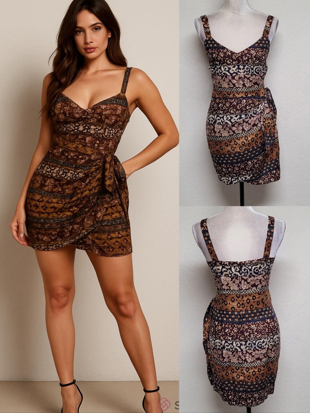Boho 90s Vintage By Choice Archaic Floral Cheetah Print Wrap Mini Dress L